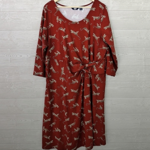 Lands End Leopard Dress Cheetah 1X Plus Cotton Spandex - Picture 3 of 8